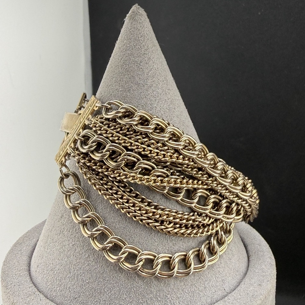 Vintage Kramer Bracelet Gold Tone Layered Multi Strand Chain 7"